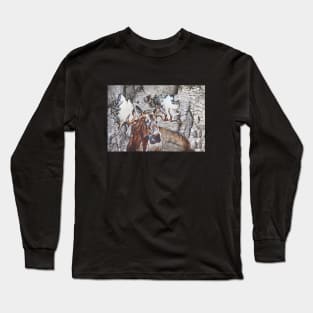 Majestic Moose Head with Enormous Antlers - Birch Bark Painting Long Sleeve T-Shirt